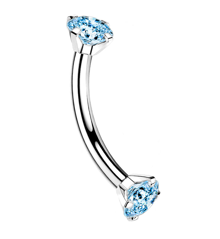 Aqua CZ Double Prong Titanium Curved Barbell