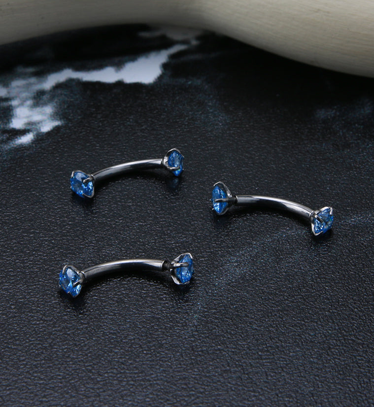 Aqua CZ Double Prong Titanium Curved Barbell