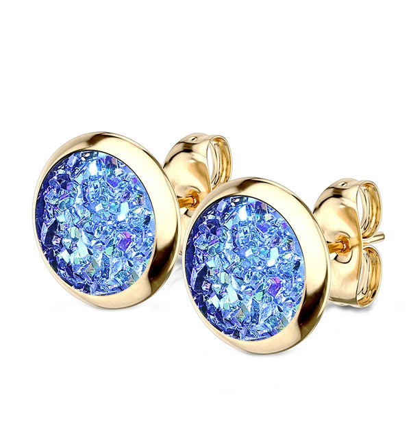 Aqua Druzy Set Gold PVD Earrings