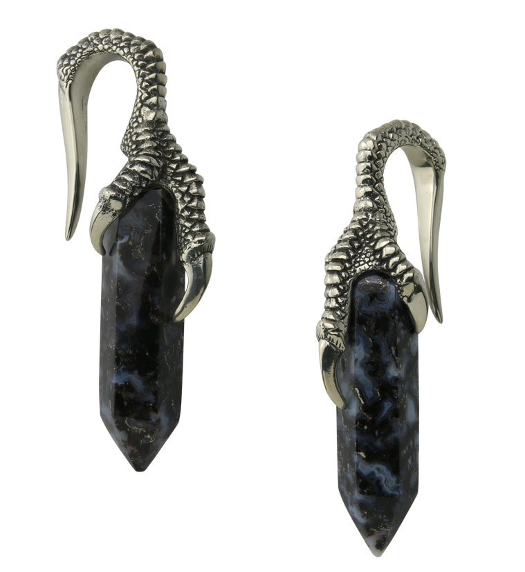 Blue Flame Petrified Palm Root Talon Claw White Brass Ear Weights