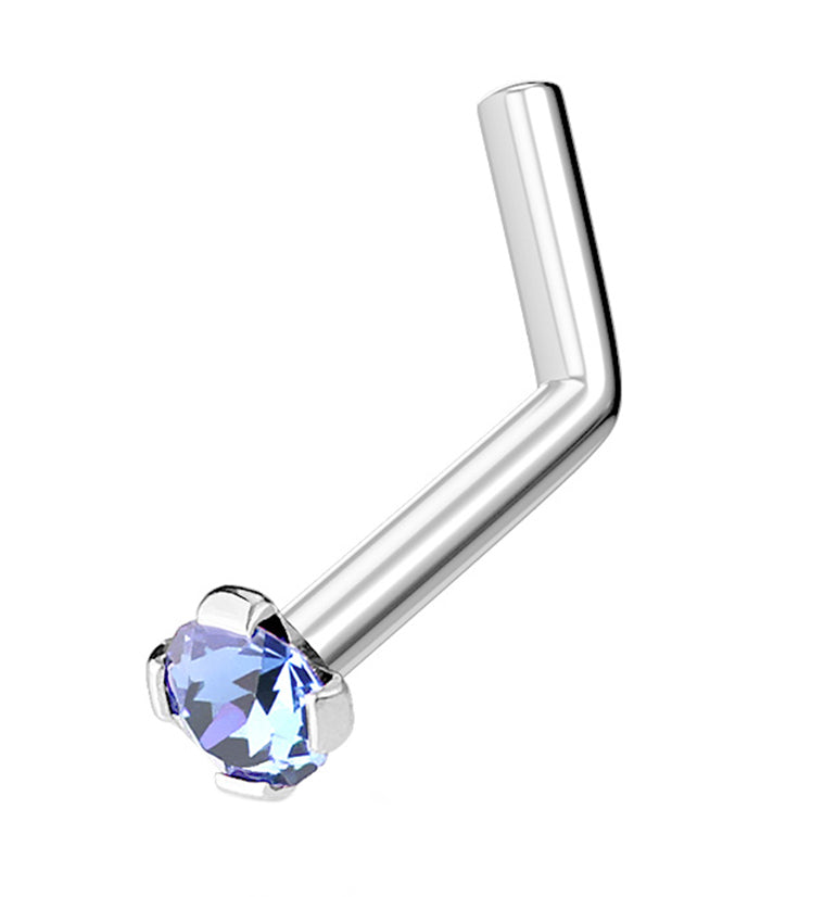 Blue CZ Gem Top L Bend Nose Ring