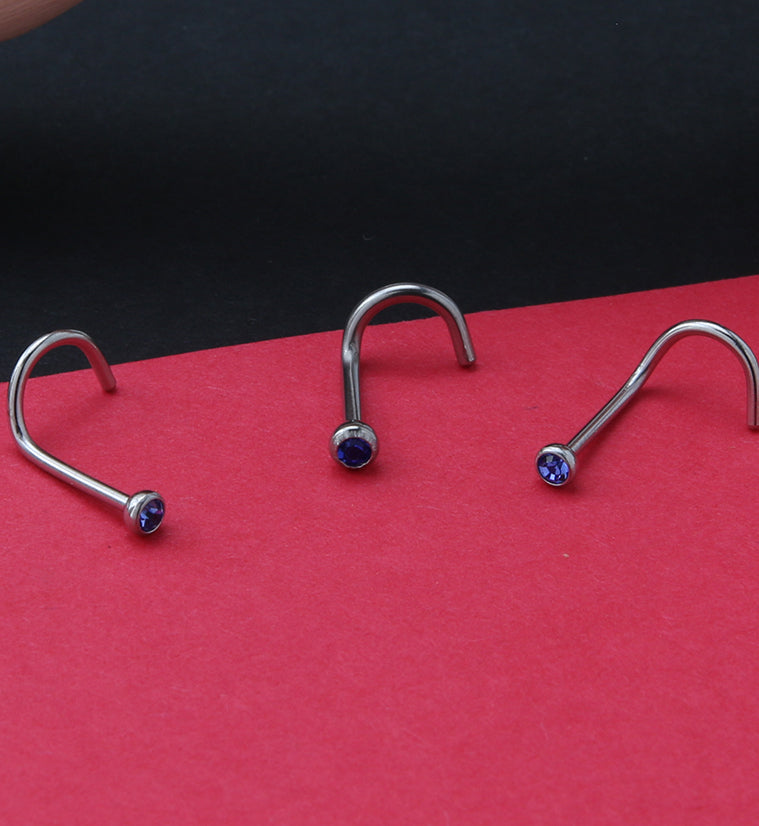 Blue Gem Nose Screw Ring