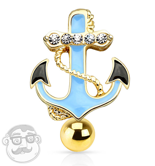 Gold Blue Anchor Stainless Steel Belly Button Ring