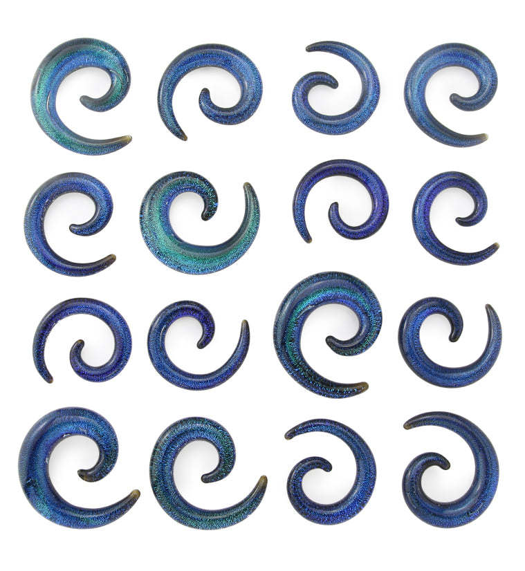 Blue Green Dichroic Glass Spirals