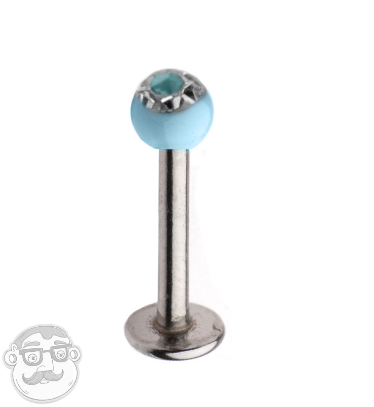 16G Stainless Steel Lip / Labret Stud with CZ Blue Ceramic Ball