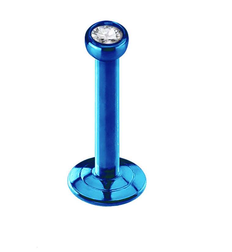 Blue PVD CZ Stainless Steel Internally Threaded Labret