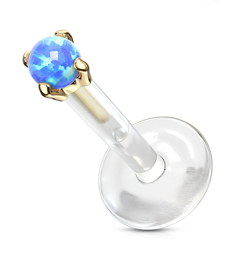 16G Blue Opalite Top 14kt Gold Bioflex Labret Post
