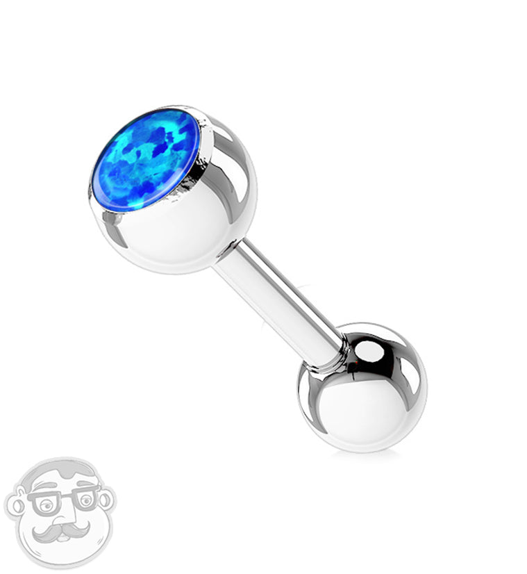 Blue Single Opal Stainless Steel Barbell