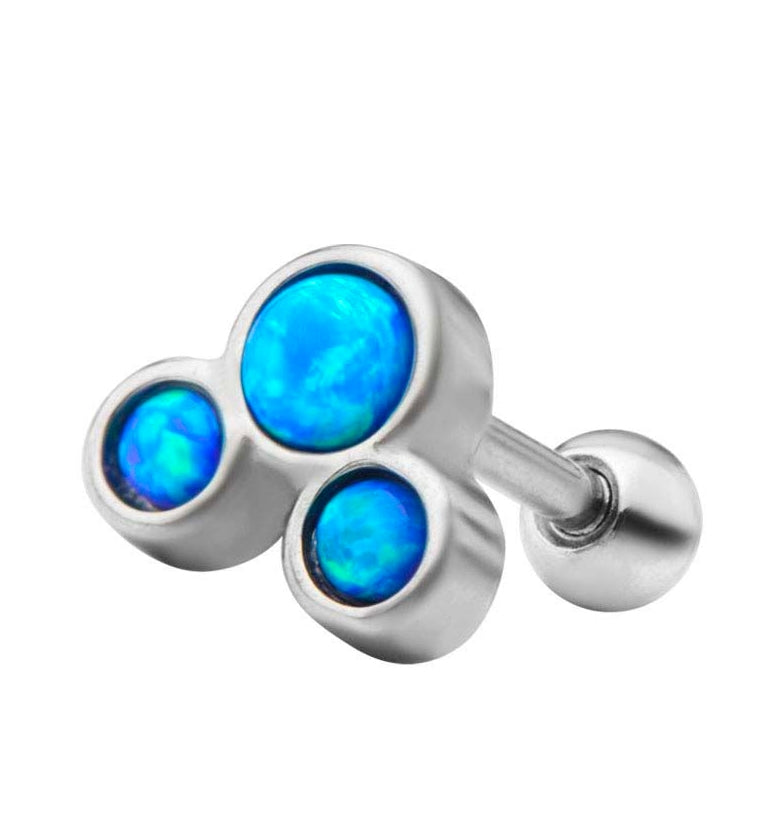 Blue Bezel Set Triple Opalite Cartilage Barbell