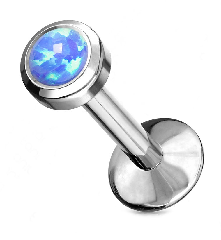 16G Blue Opal Bezel Set Titanium Labret