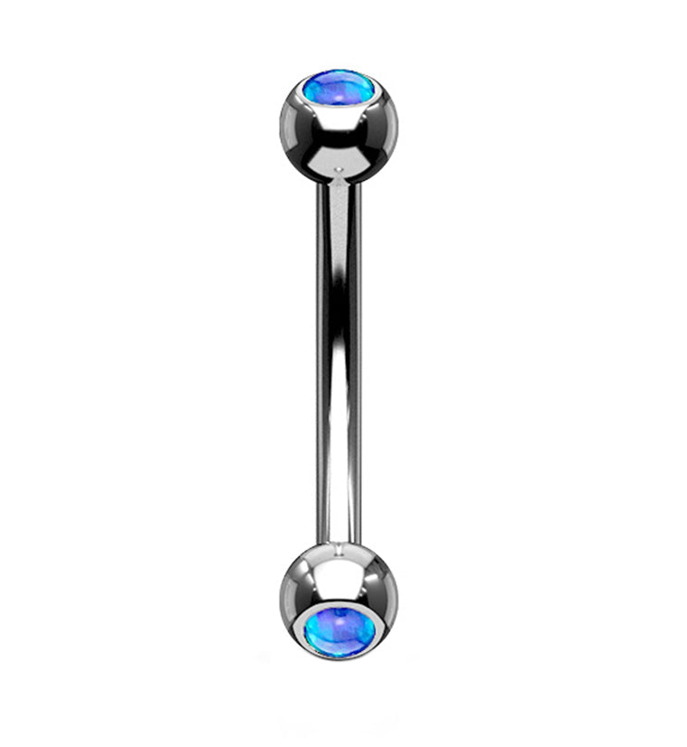 Blue Double Opal Stainless Steel Curved Barbell