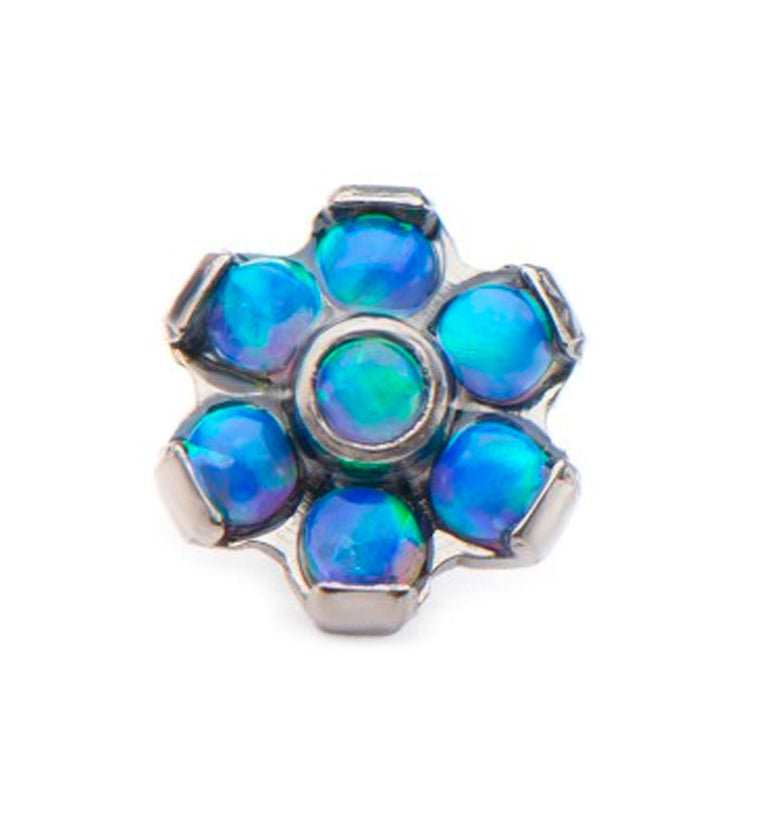 14G Blue Opal Flower Titanium Bezel End