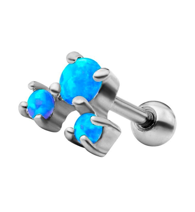 Blue Prong Set Triple Opalite Cartilage Barbell