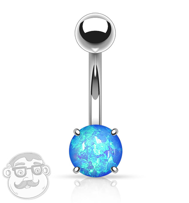 Simple Aqua Opalite Stainless Steel Belly Button Ring