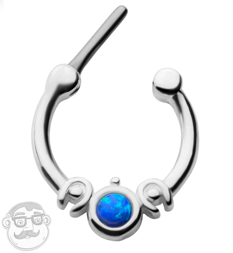 18G Brass Blue Oplaite Bezel Septum Clicker