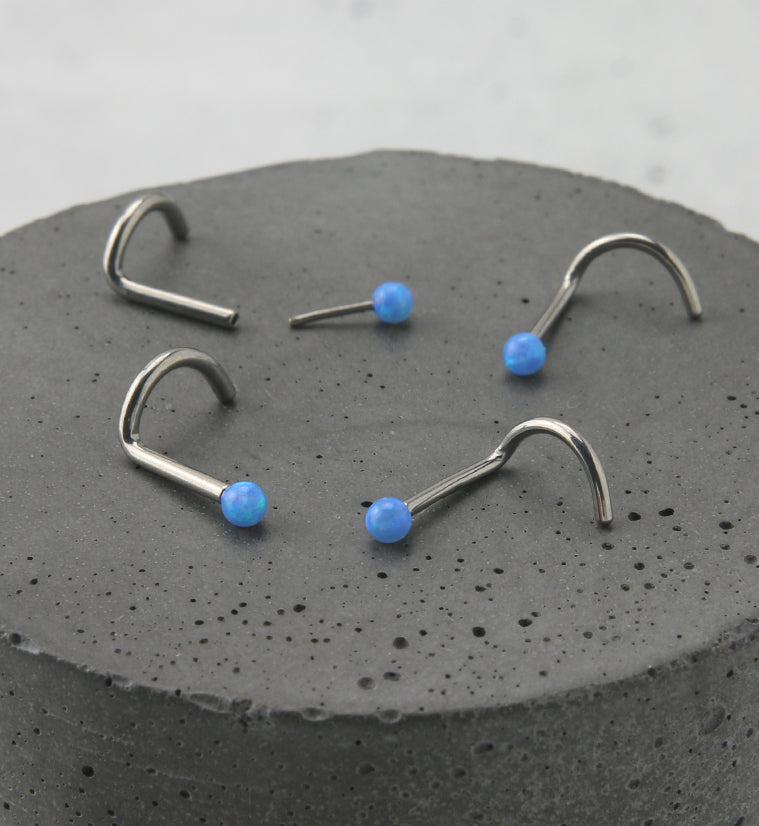 Blue Opalite Ball Titanium Threadless Nose Screw