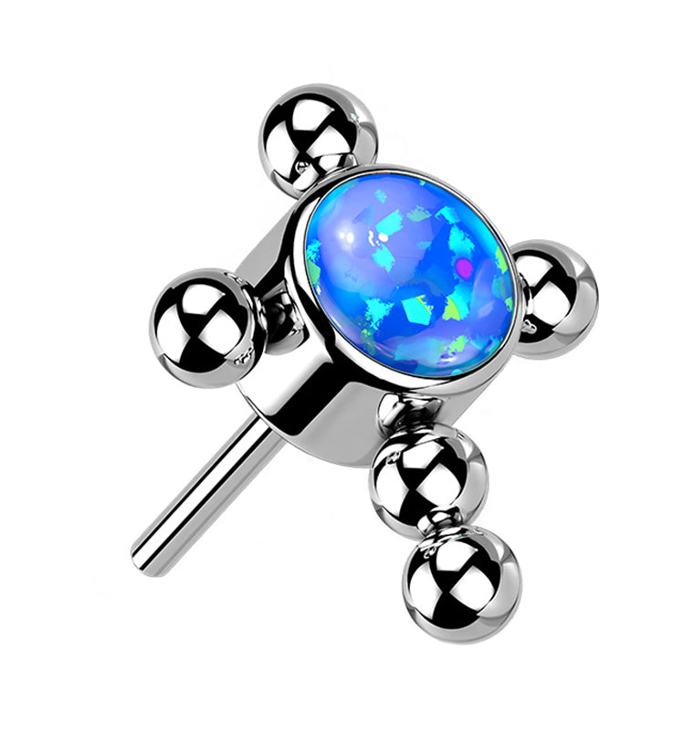 Blue Opalite Beaded Cross Titanium Threadless Top