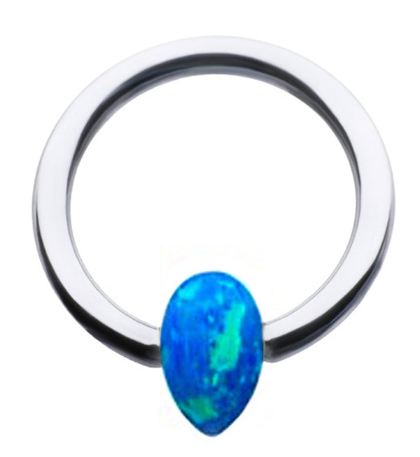 Blue Opalite Teardrop Titanium Captive Ring