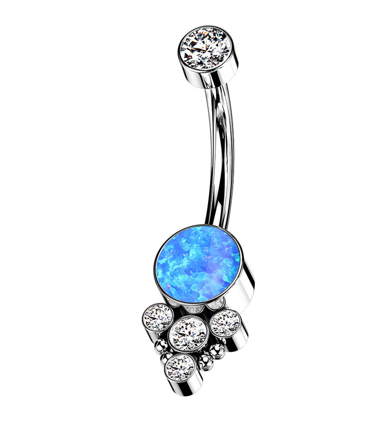 Blue Opalite Drop Bead Clear CZ Titanium Internally Threaded Belly Button Ring