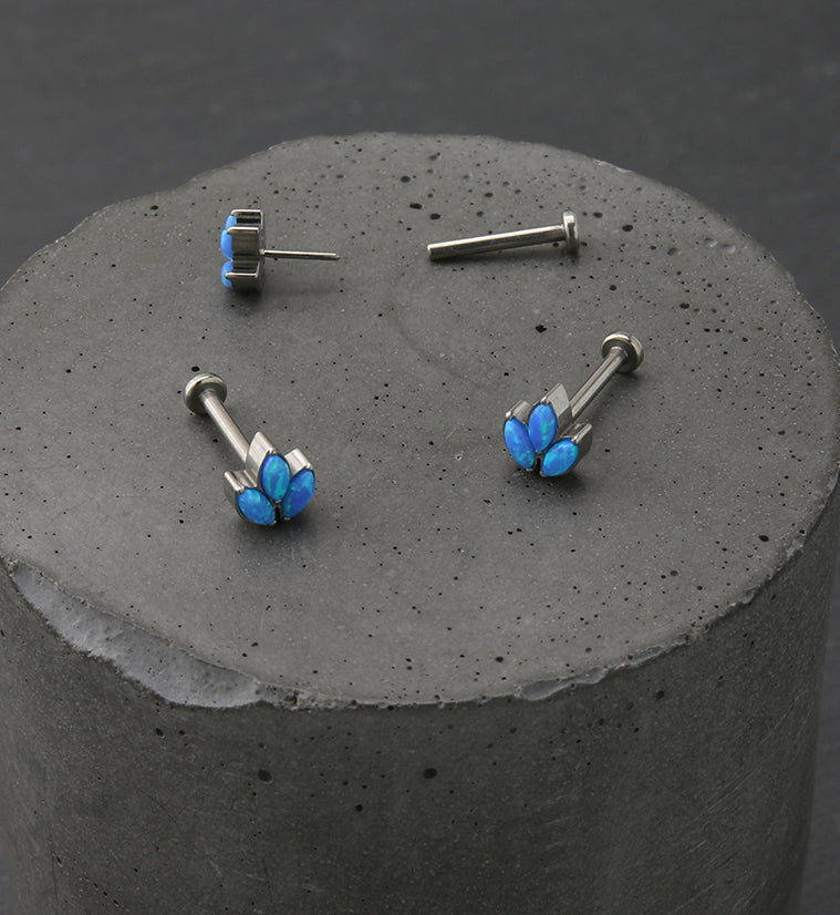 Blue Opalite Tri Sepal Titanium Threadless Labret