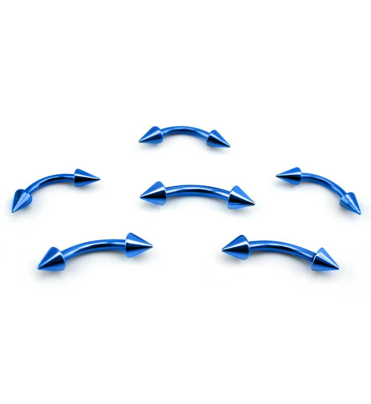 Blue PVD Spiked Curved Barbell