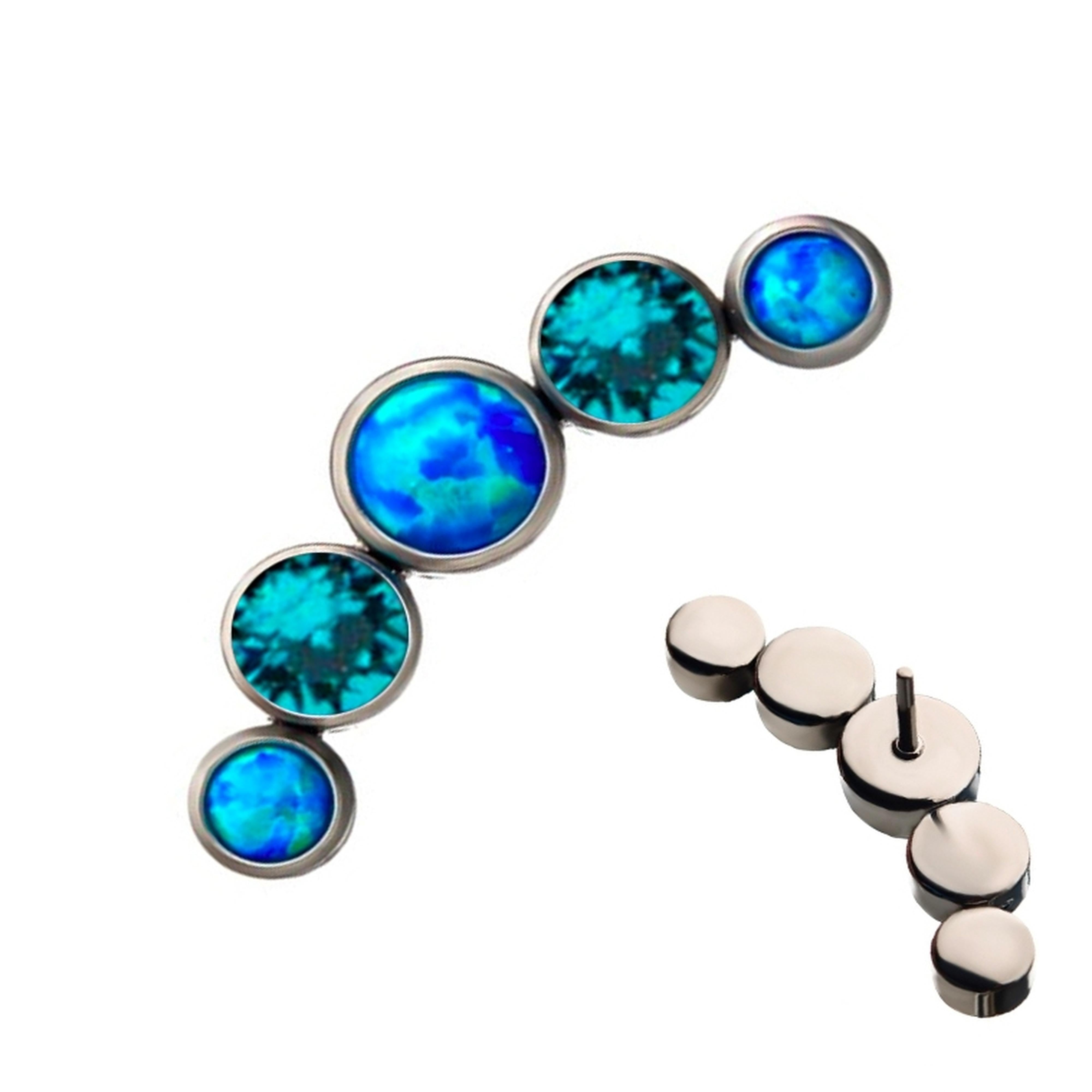 Quinate Blue Topaz CZ X Blue Opalite Titanium Threadless Top