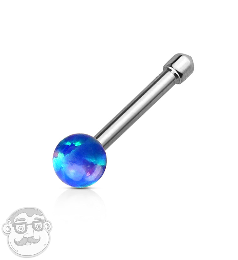 20G Blue Opal Ball Stainless Steel Nose Stud Ring