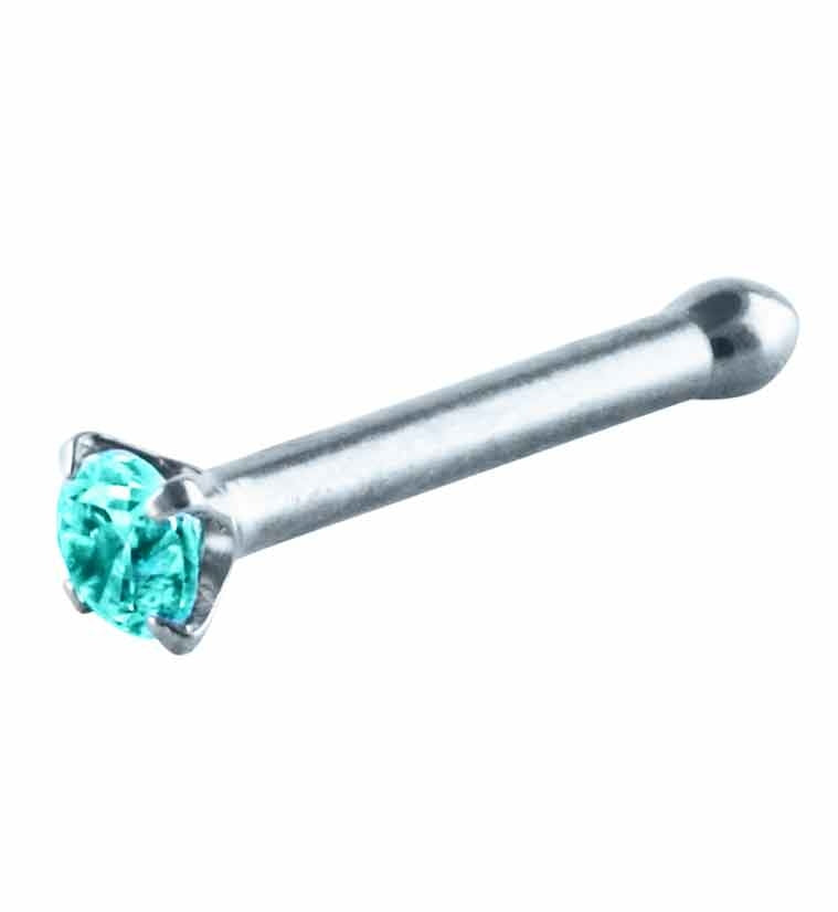 Blue Zircon CZ Prong Set Titanium Nosebone
