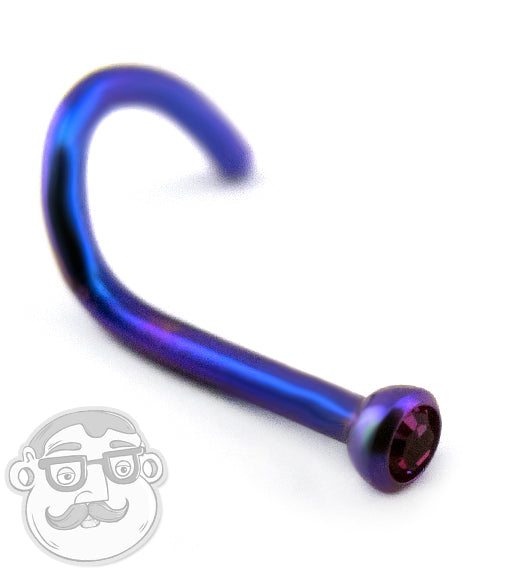 18G Blurple Titanium Nose Screw With Pink CZ