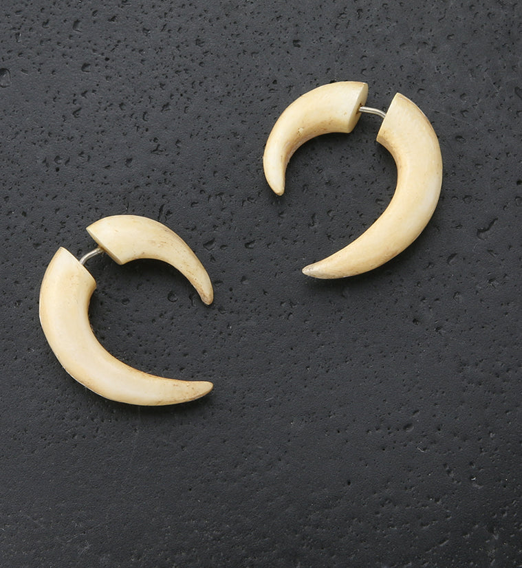 Bone Fake Gauge Hook Taper Tribal Earrings