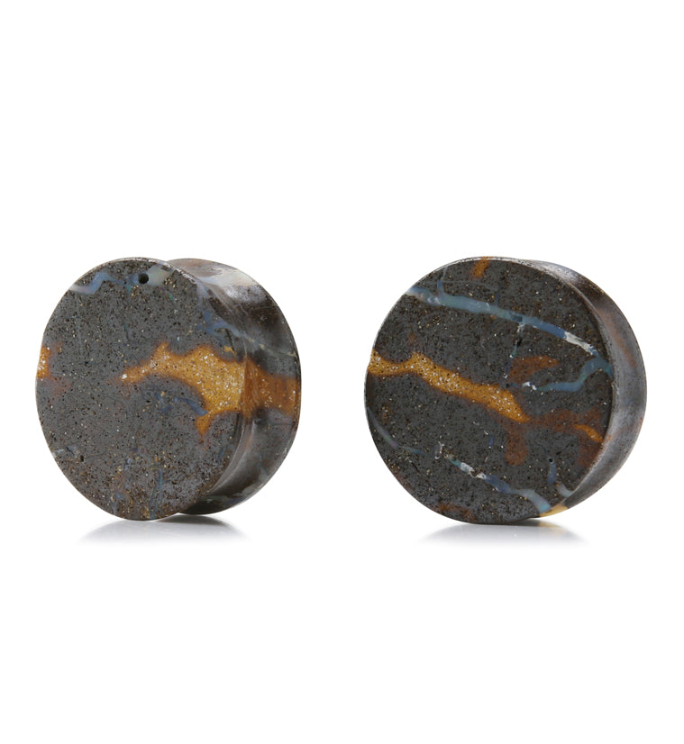 Boulder Opal Stone Plugs 7/8" (21mm) Version 1