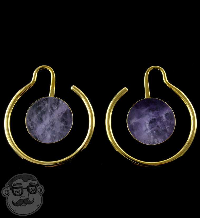 Brass Capa Amethyst Stone Ear Weights