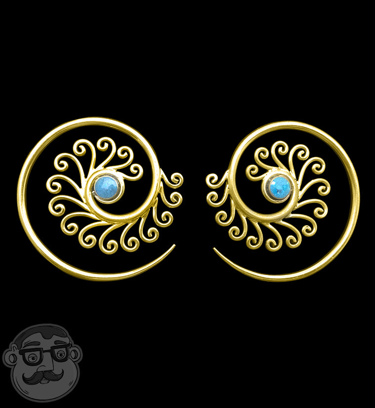 Brass Coil Spirals with Turquoise Inlay