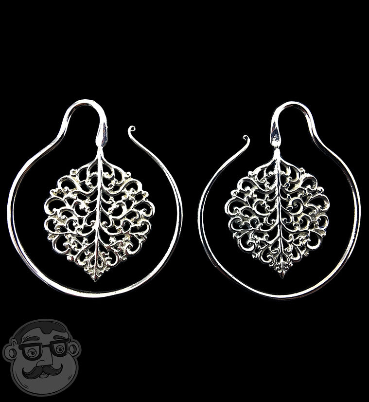 Silver Brass Foliage Ear Weights