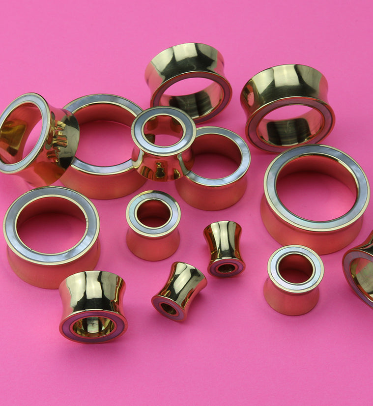 Golden Brass Mother of Pearl Tunnels