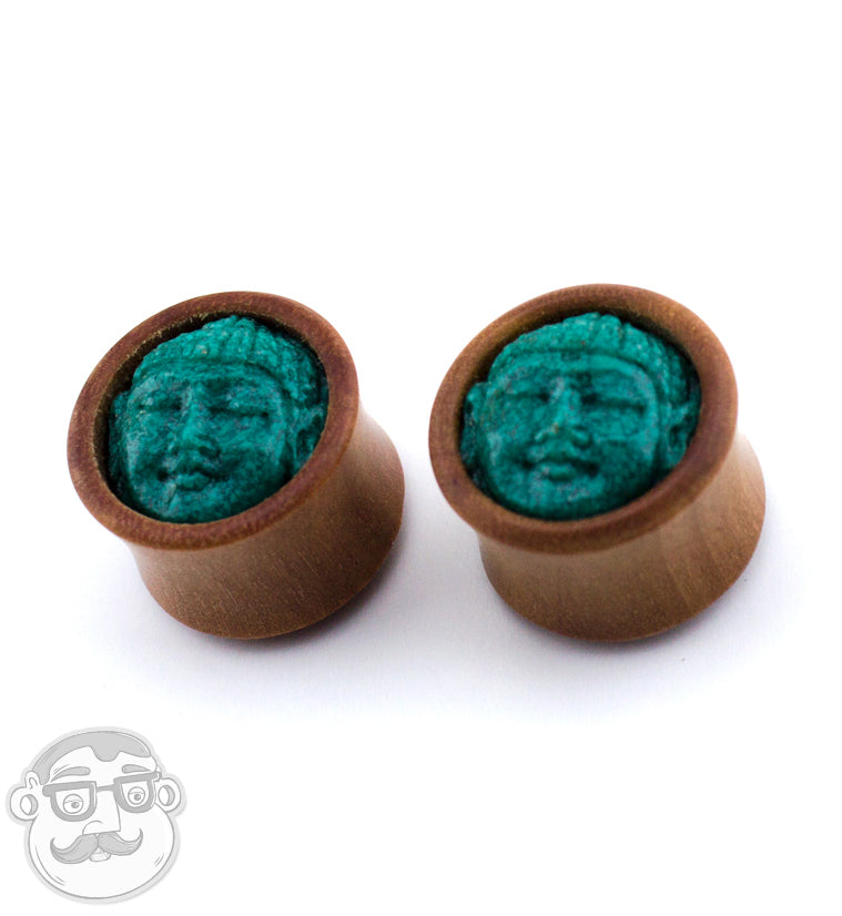 Saba Wood Plugs With Buddha Stone Inlay