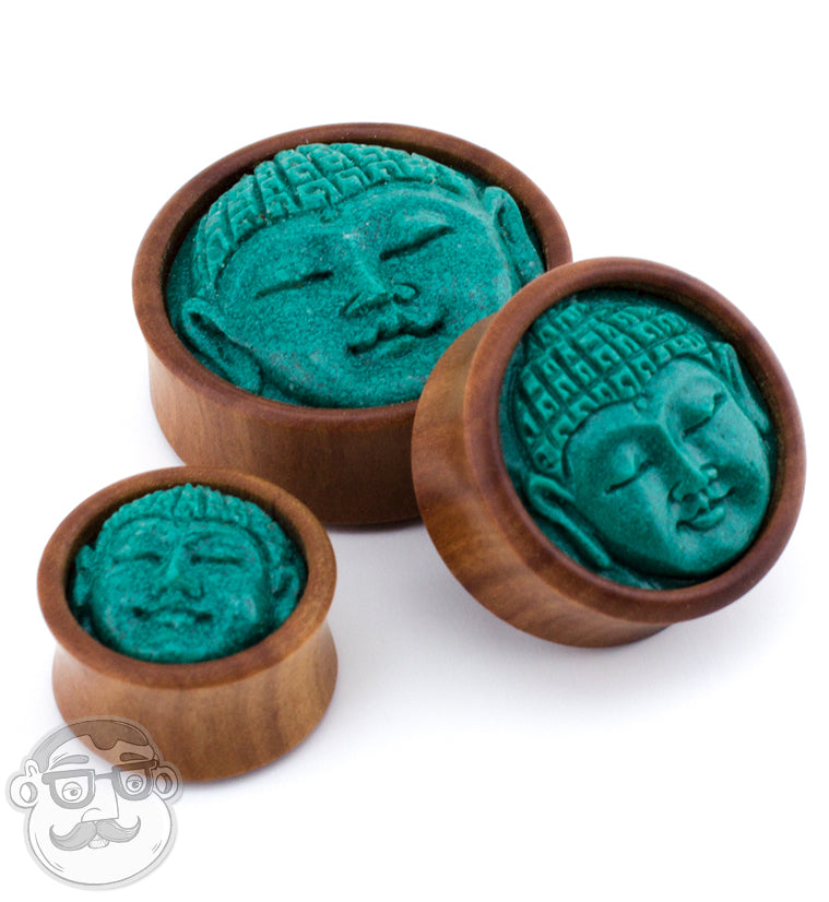 Saba Wood Plugs With Buddha Stone Inlay