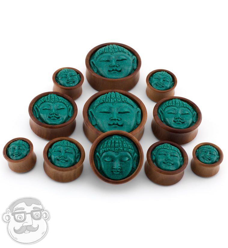 Saba Wood Plugs With Buddha Stone Inlay