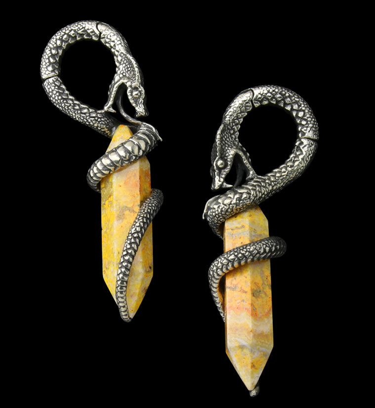 Bumblebee Jasper Stone Cobra White Brass Hinged Ear Weights