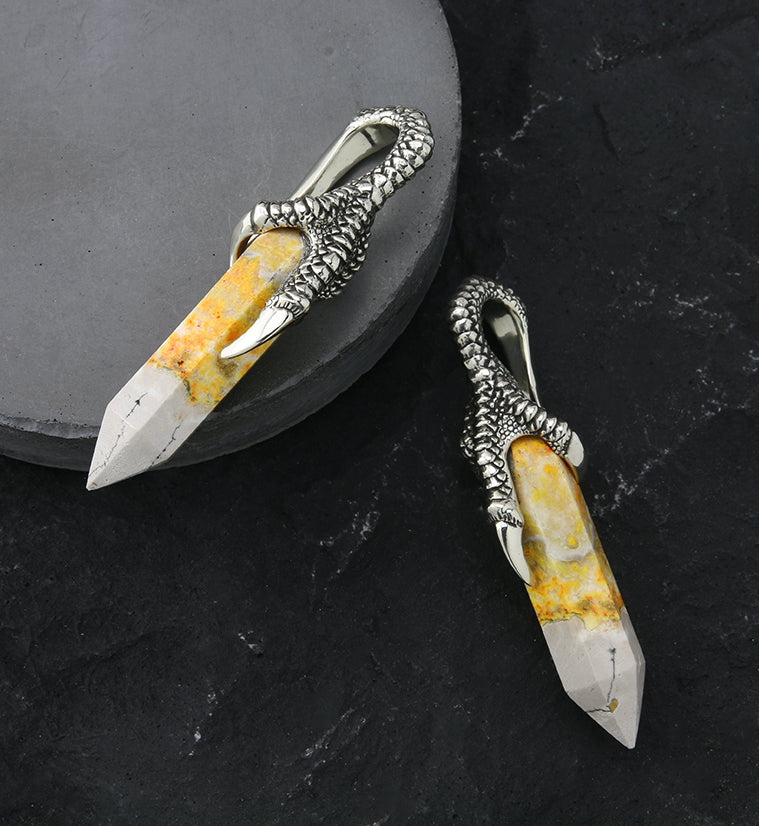 Bumblebee Jasper Stone Raven Claw White Brass Ear Weights