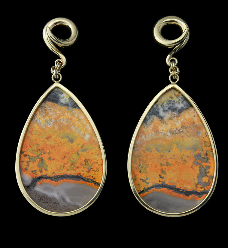Bumblebee Jasper Stone Teardrop Brass Ear Weights