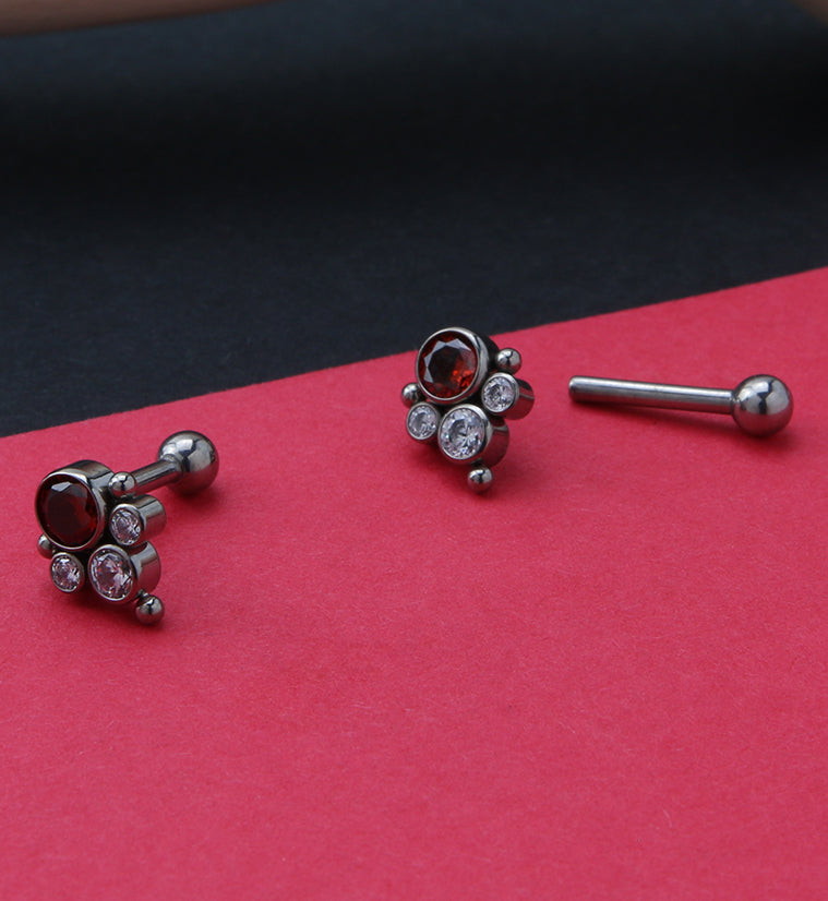 Bundle Red CZ Titanium Threadless Cartilage Barbell