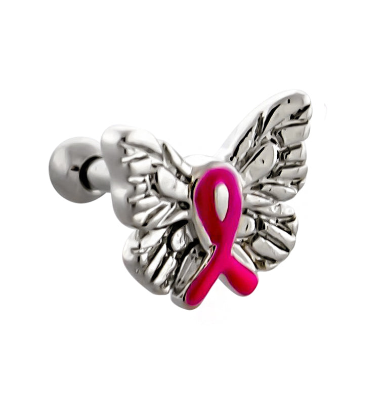 Butterfly Breast Cancer Ribbon Cartilage Barbell