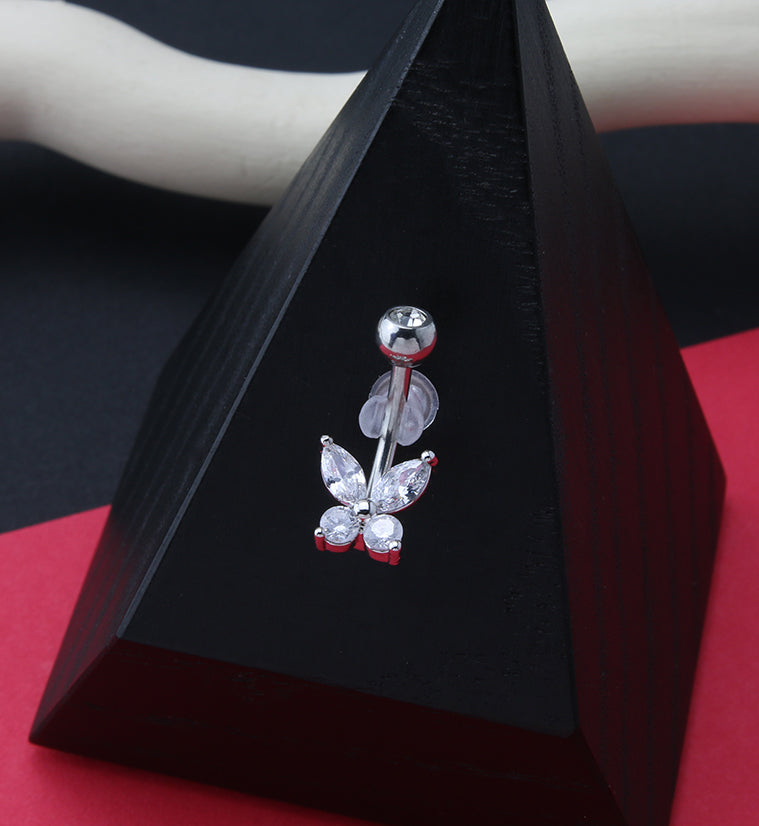 Butterfly Clear CZ Belly Ring