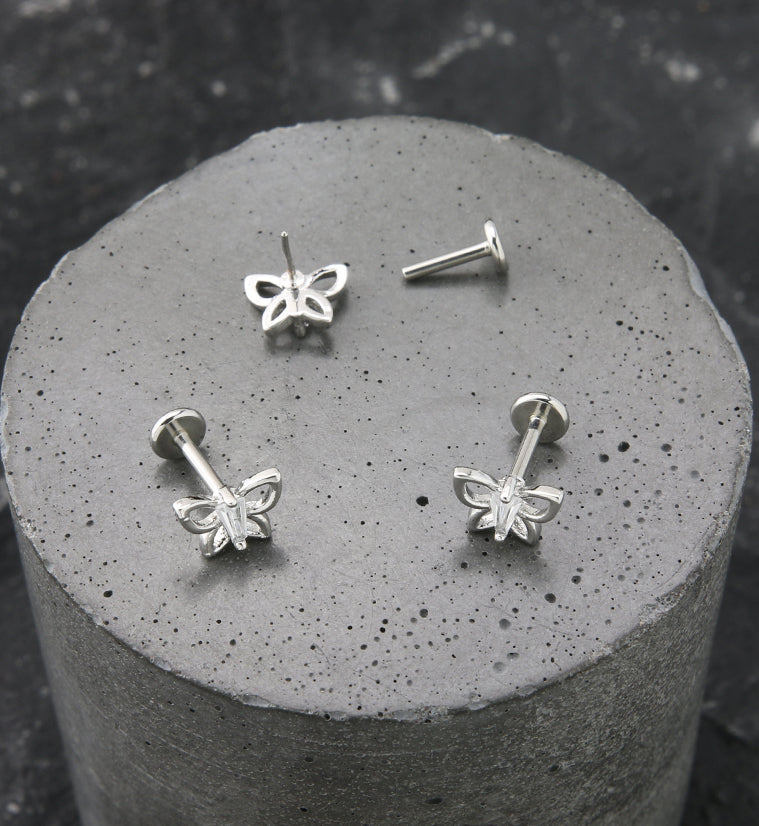 Butterfly Outline Baguette CZ Stainless Steel Threadless Labret