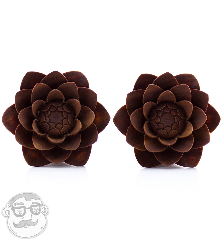 Carved Camellia Flower Wood Plugs