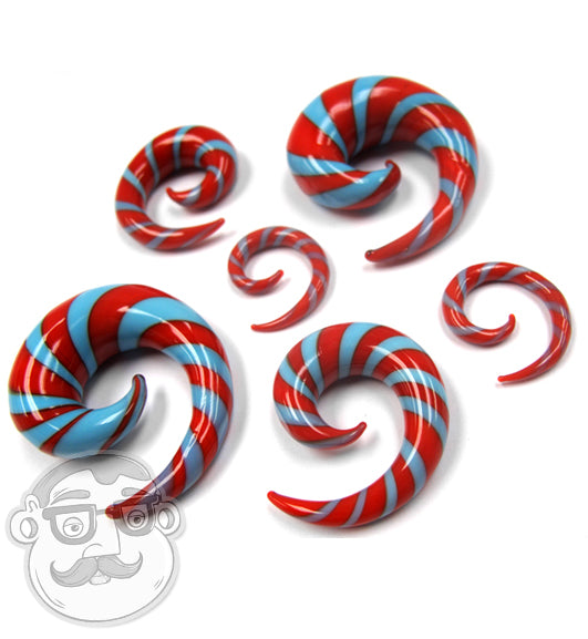 Candy Cane Striped Glass Spirals Plugs