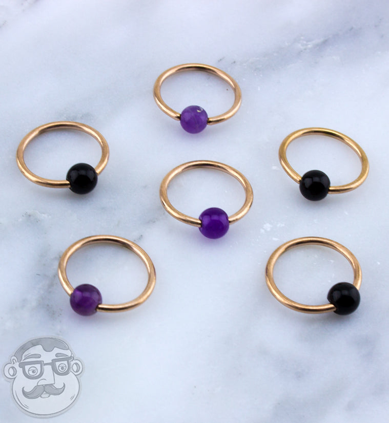 Amethyst Stone Rose Gold PVD Captive Bead Ring