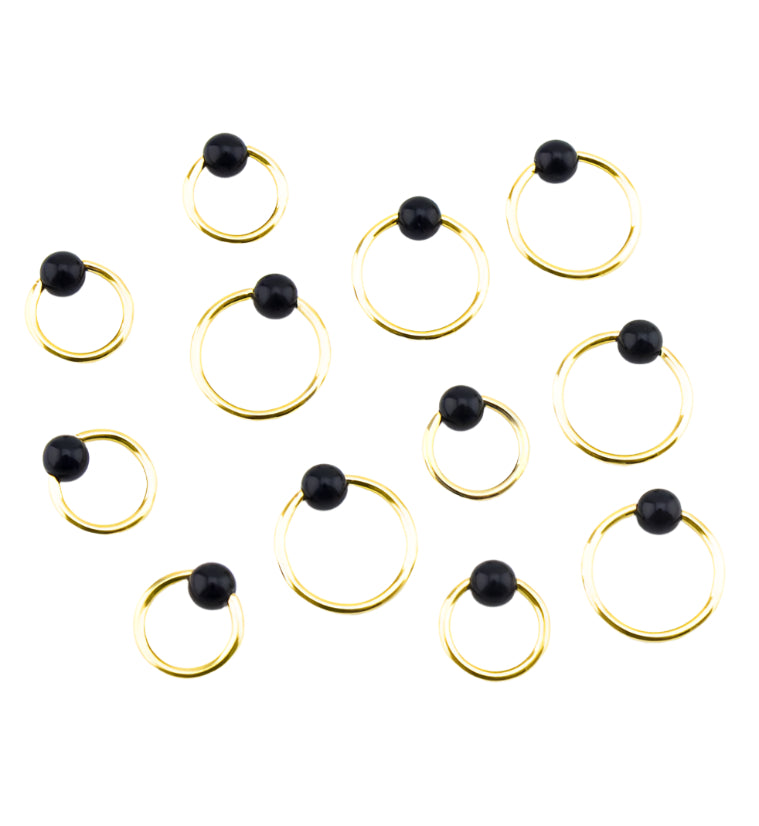 Black Obsidian Stone PVD Captive Bead Ring