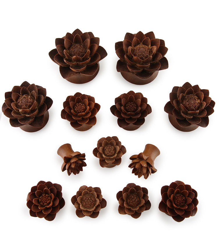 Carved Camellia Flower Wood Plugs